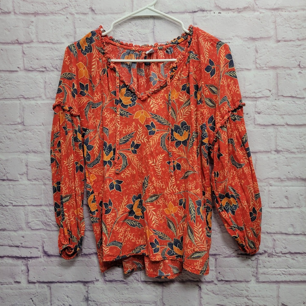 Old Navy Boho Floral Peasant Blouse M Balloon Sleeve Cottagecore Indie Retro